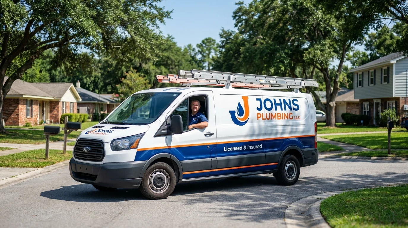 Johns Plumbing LLC service van in Farmer City, IL
