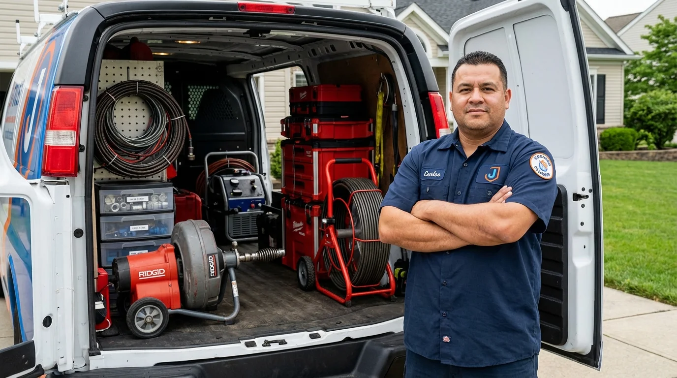 Professional drain cleaning equipment and Johns Plumbing LLC plumber in Farmer City