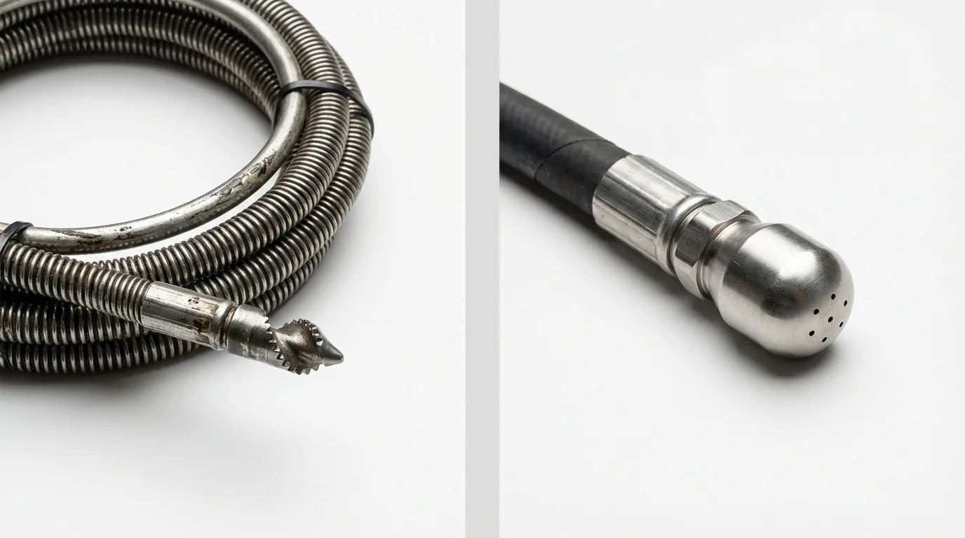 Drain snake cable and hydro jetting nozzle used for drain cleaning in Farmer City, IL