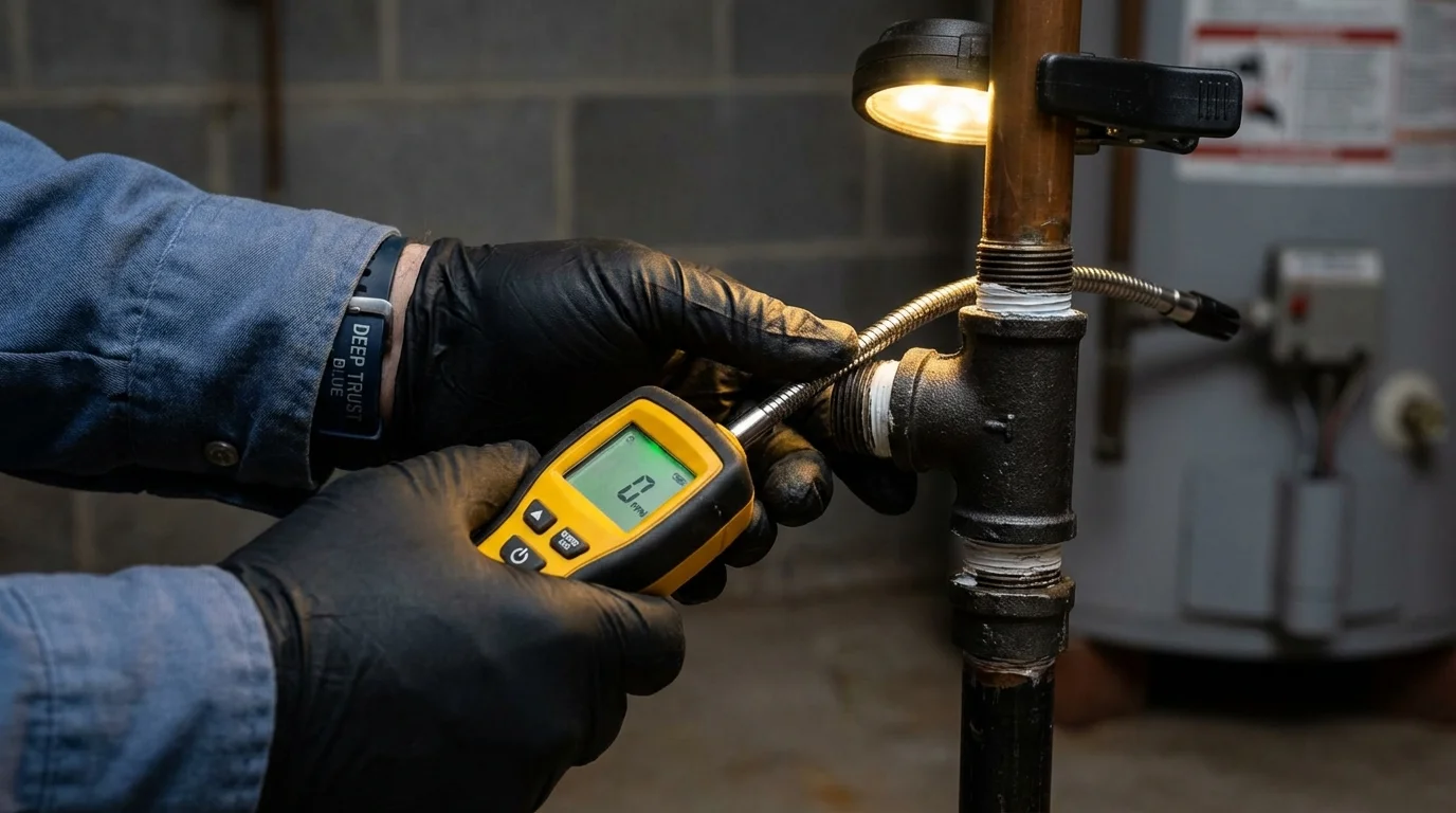Gas leak detection with electronic sniffer by Johns Plumbing LLC in Farmer City