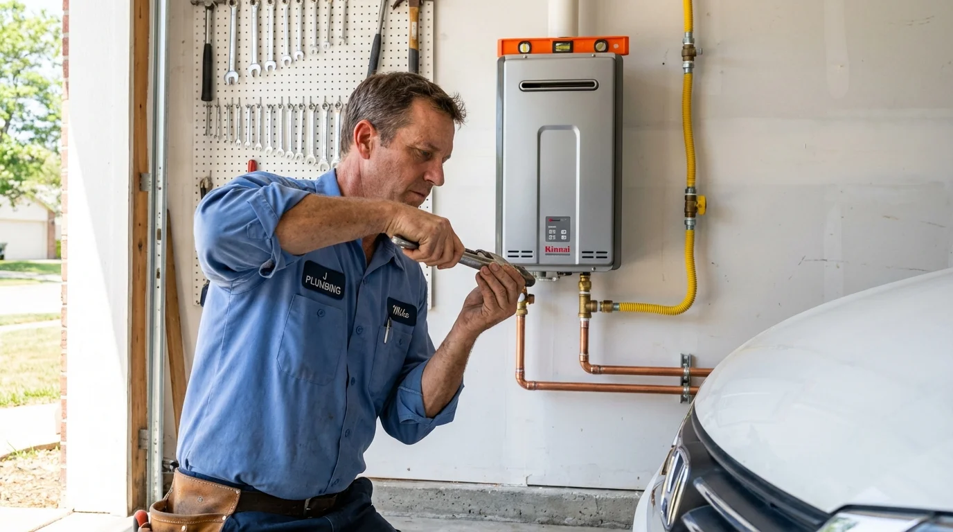 Tankless water heater installation by a Johns Plumbing LLC plumber in Farmer City